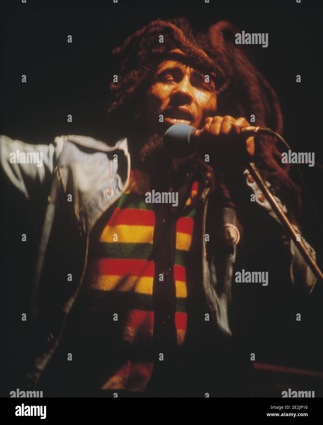 Celebrity. Singer Bob Marley in concert. Perth. Western Australia.1979. Stock Photo