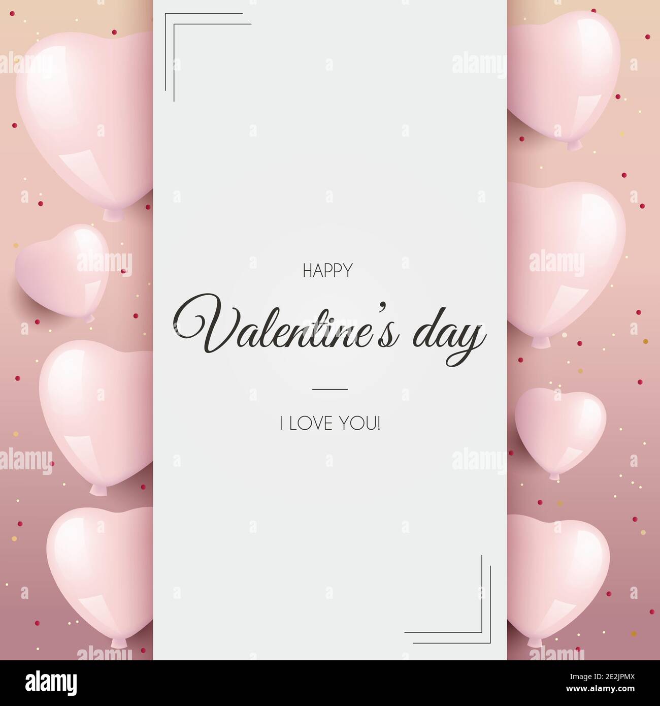 Valentines Day greeting card with pink balloons hearts. Happy Valentine ...