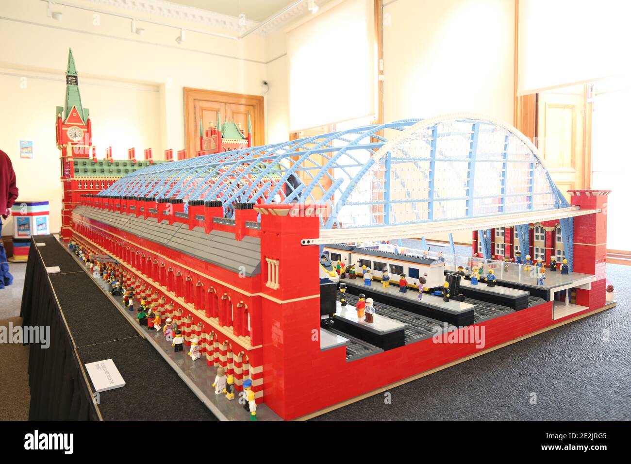 Large Lego Model of London St Pancras Railway station at exhibition on Ayr  Rozelle House art gallery, Ayrshire, Scotland, UK. This model of St Pancras  railway station in London is made out