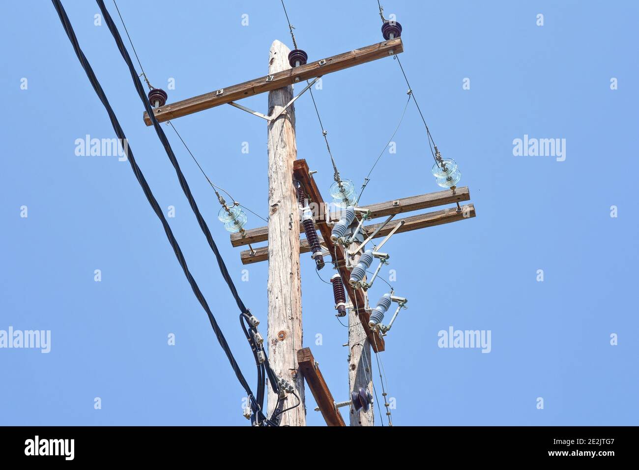 Overhead assorted cable pole Stock Photo - Alamy