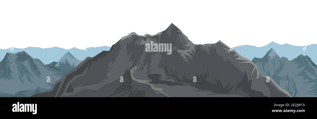 The mountains. Mountain range with cliffs, rocks and peaks. Horizon. The isolated object on a white background. Illustration. Vector Stock Vector
