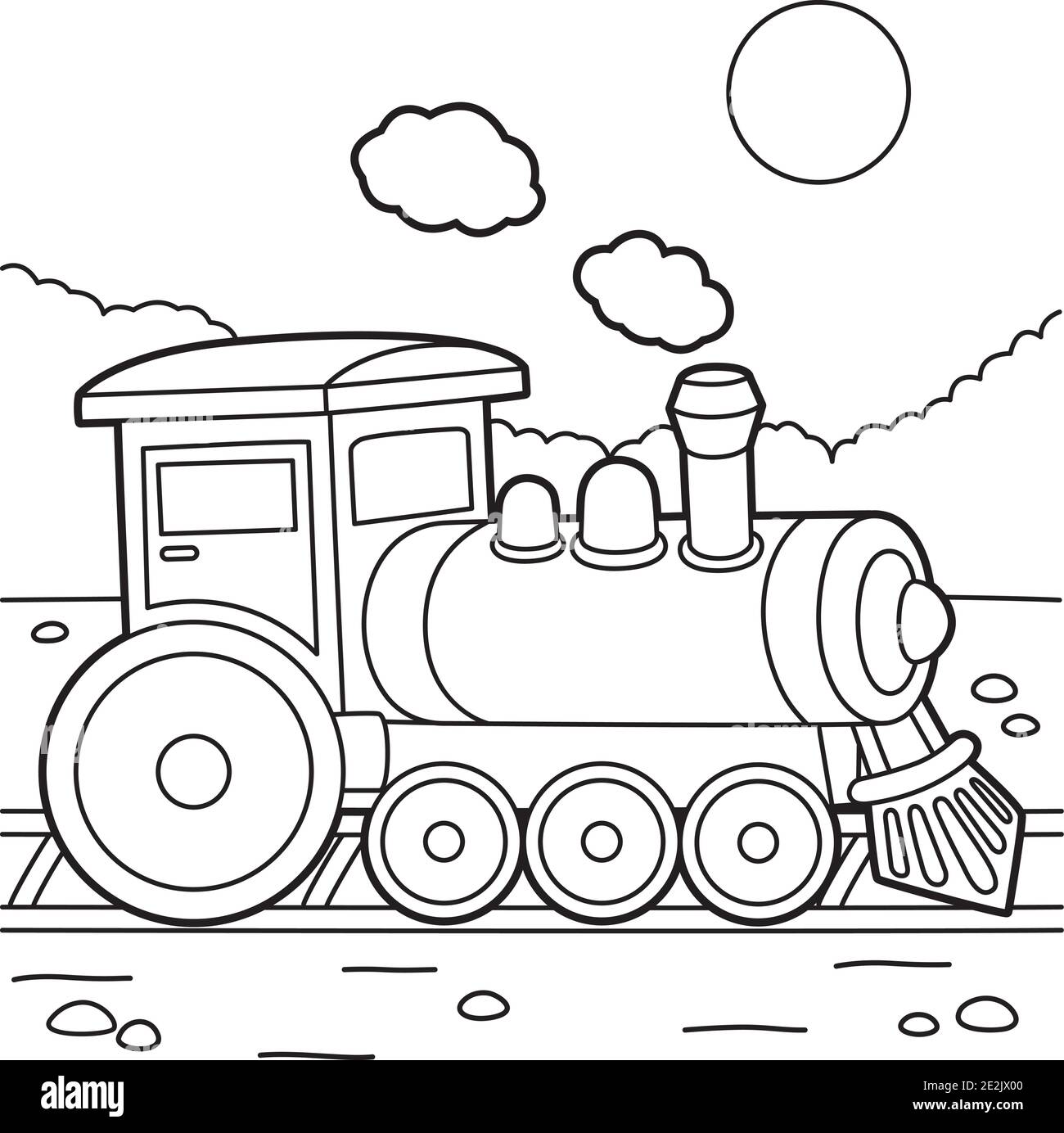 Steam Locomotive Coloring Page Stock Vector Image & Art   Alamy
