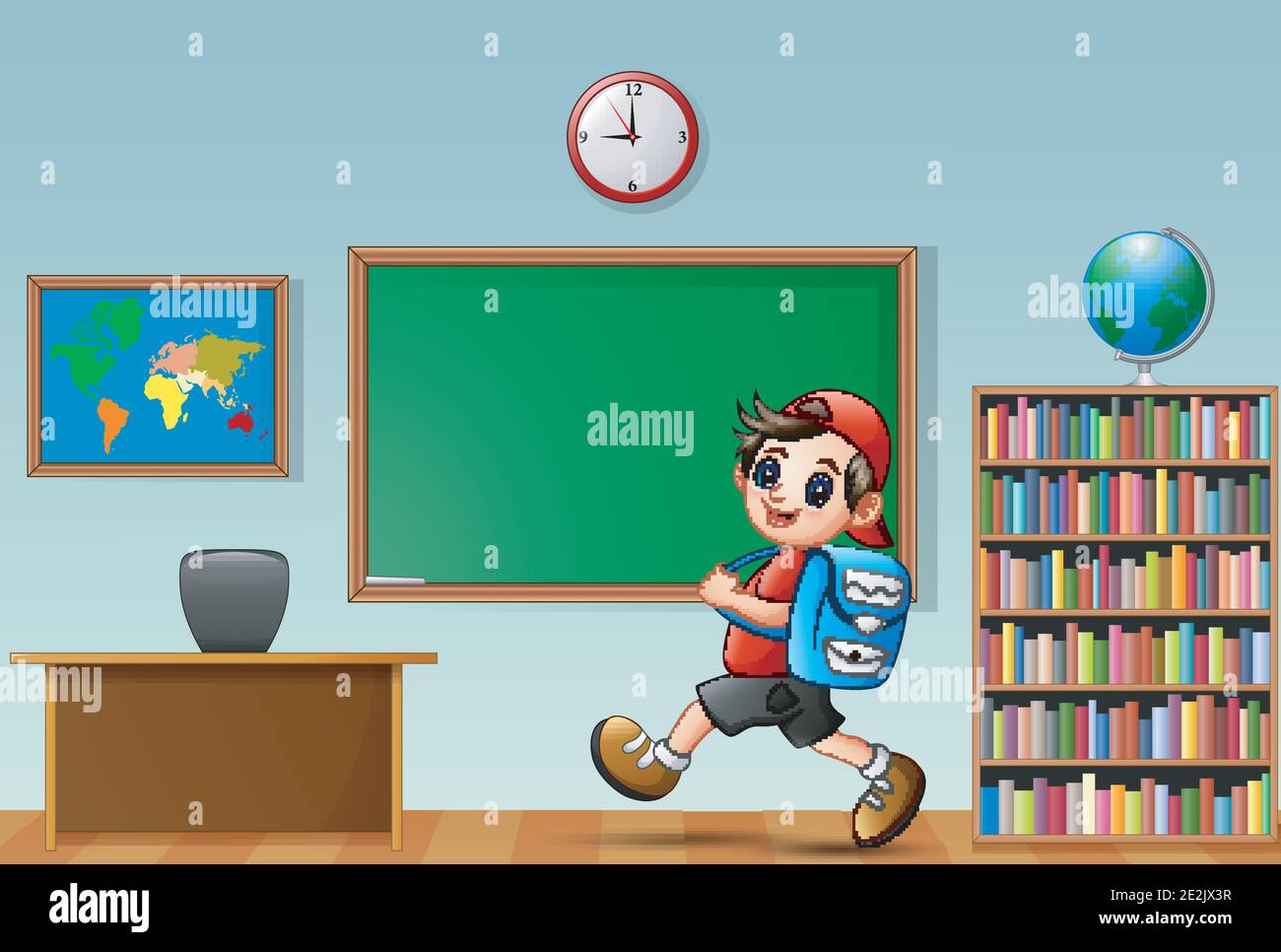 Vector illustration of Cartoon school boy in a classroom Stock Vector Image  & Art - Alamy