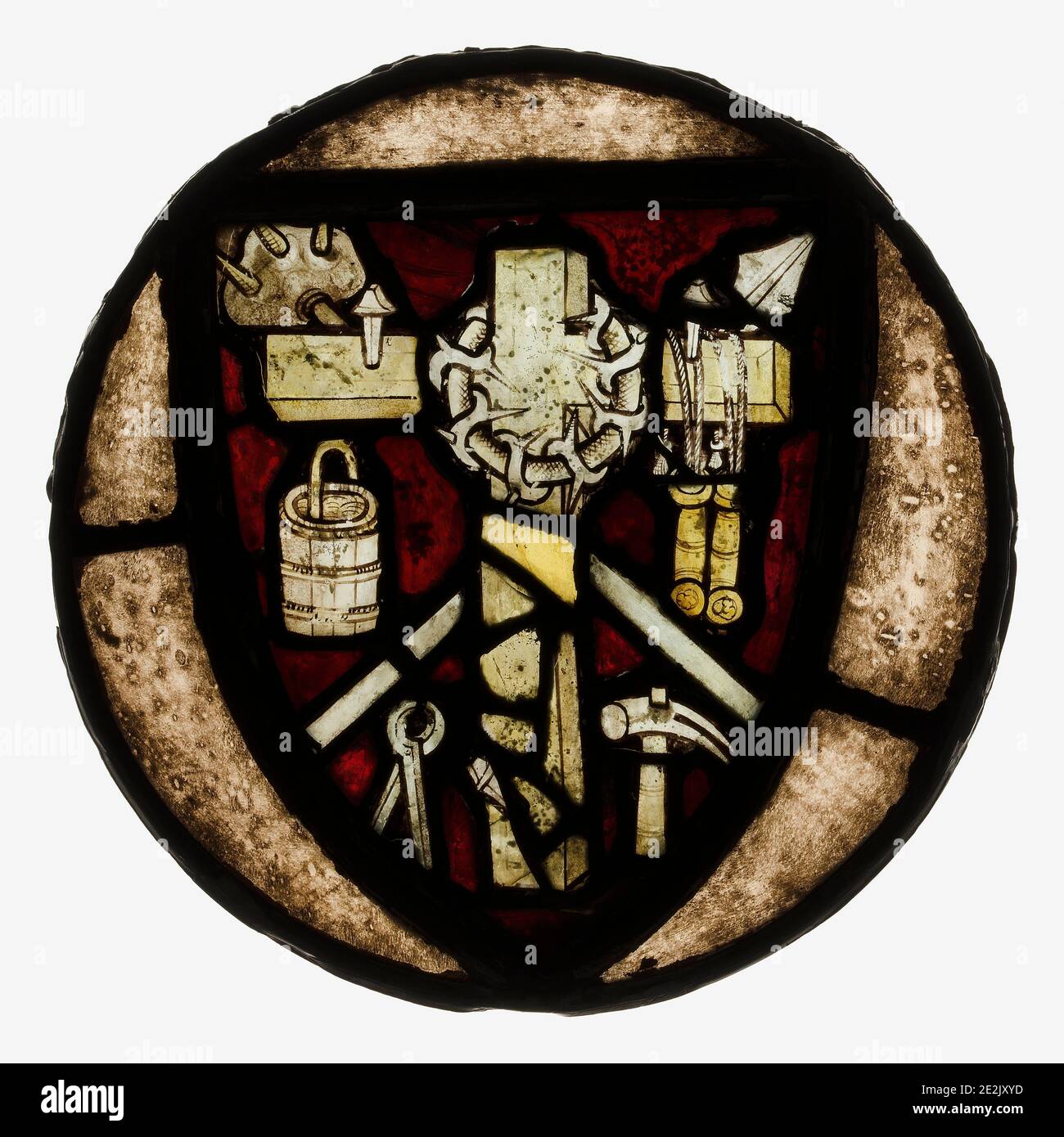 Roundel with Intruments of the Passion, French, early 15th century. Stock Photo