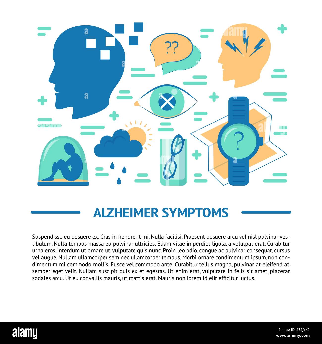 Alzheimer s disease concept banner or poster template in flat style with place for text. Medical