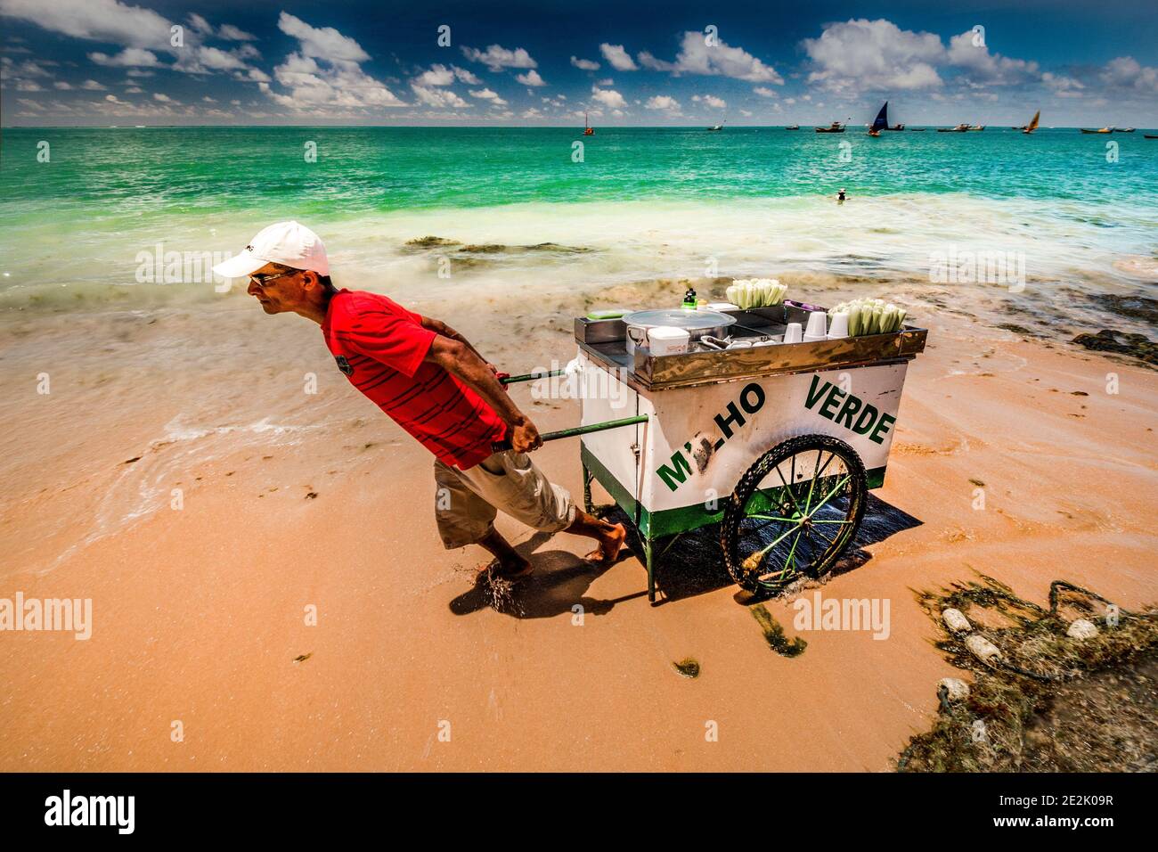 Green corn seller on the beach in Maceió Brazil Stock Photo