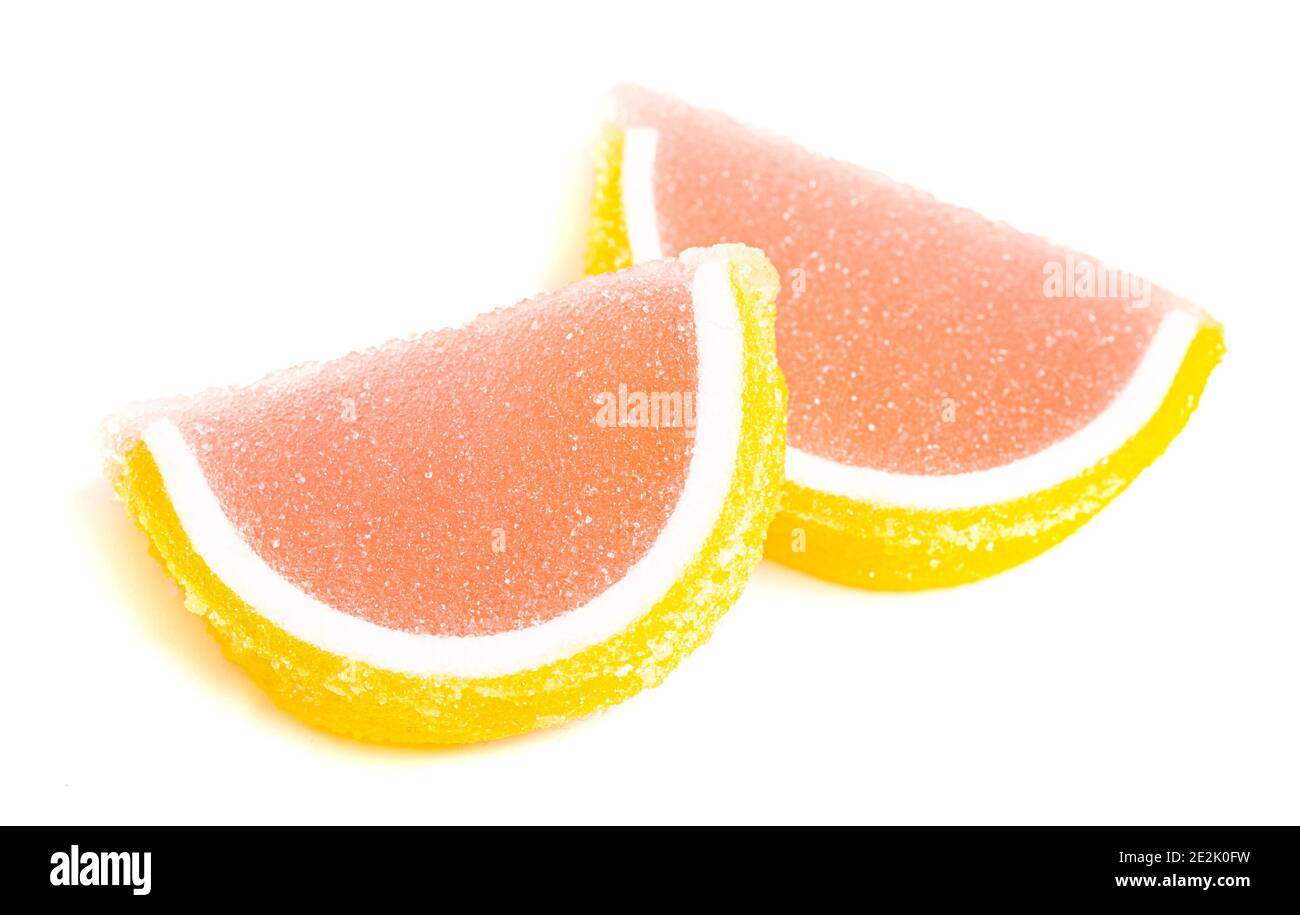Grapefruit Candy Fruit Slice Isolated on a White Background Stock Photo
