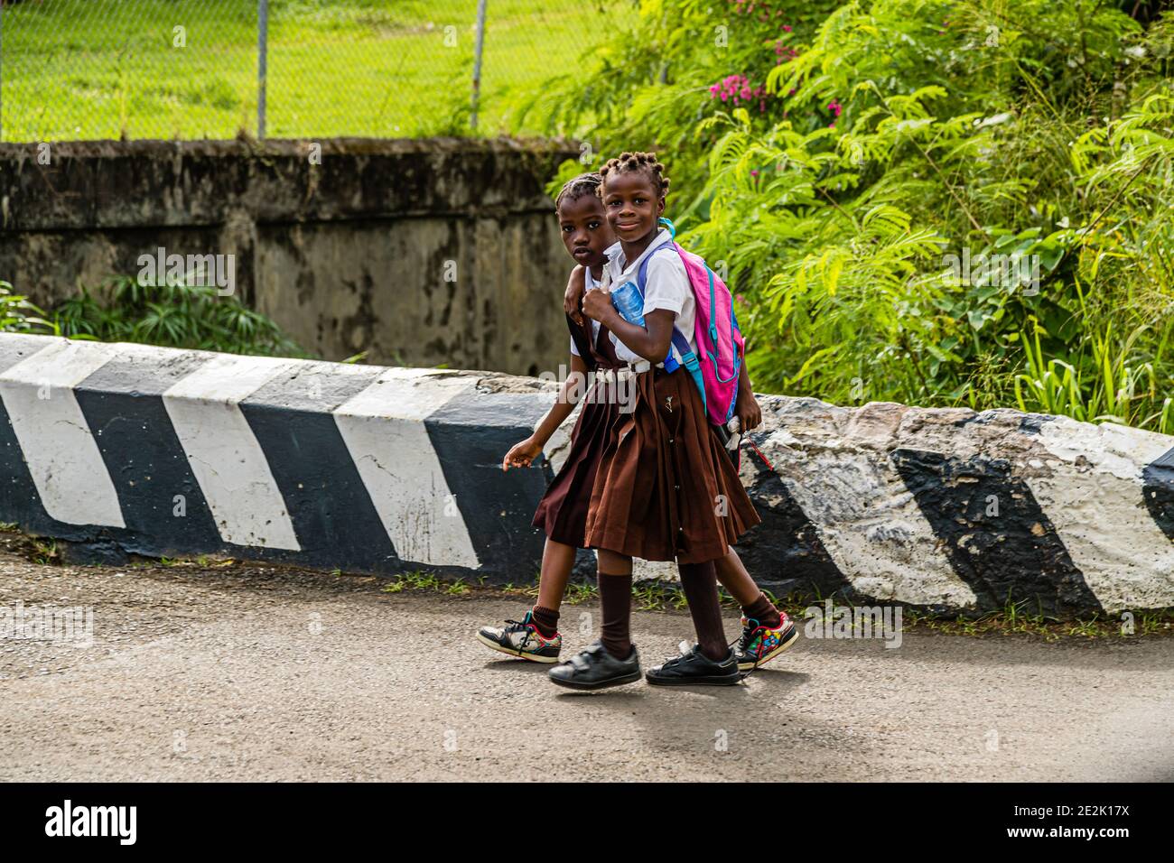 School girls from Grenada in school uniform in Moya Stock Photo