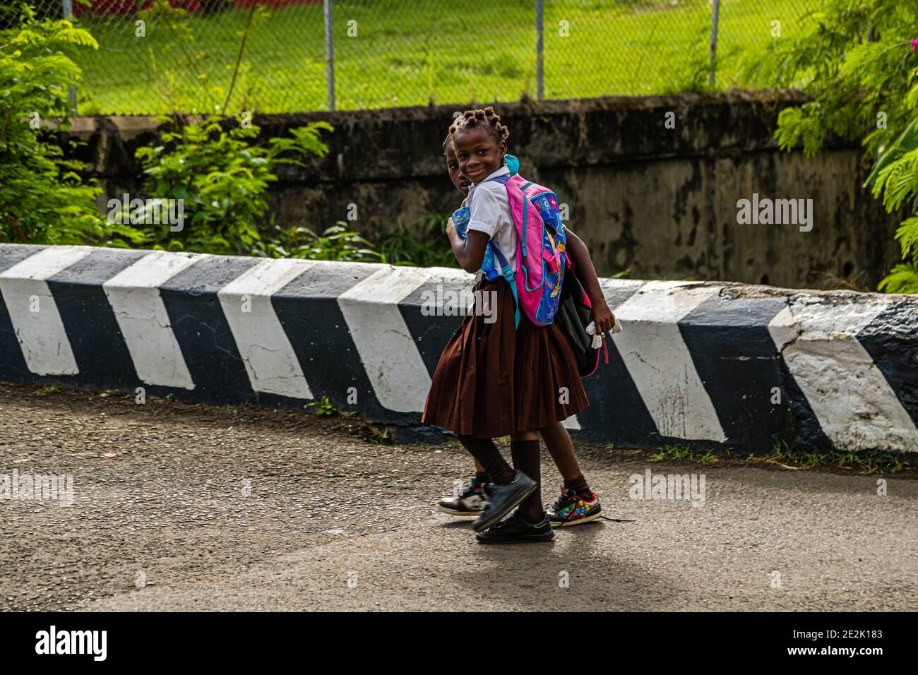 School girls from Grenada in school uniform in Moya Stock Photo