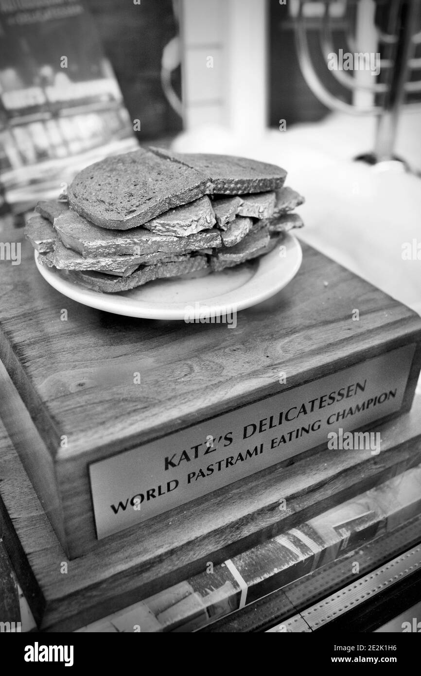 World famous Katz's Deli, located on the lower east side of Manhattan, NYC, USA Stock Photo