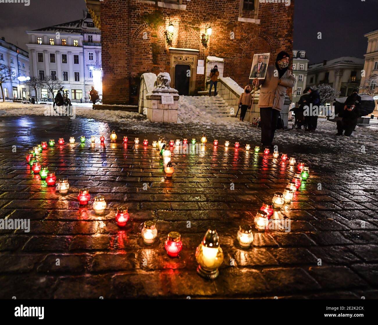 Candles forms a heart shape seen at the main square of Krakow.People