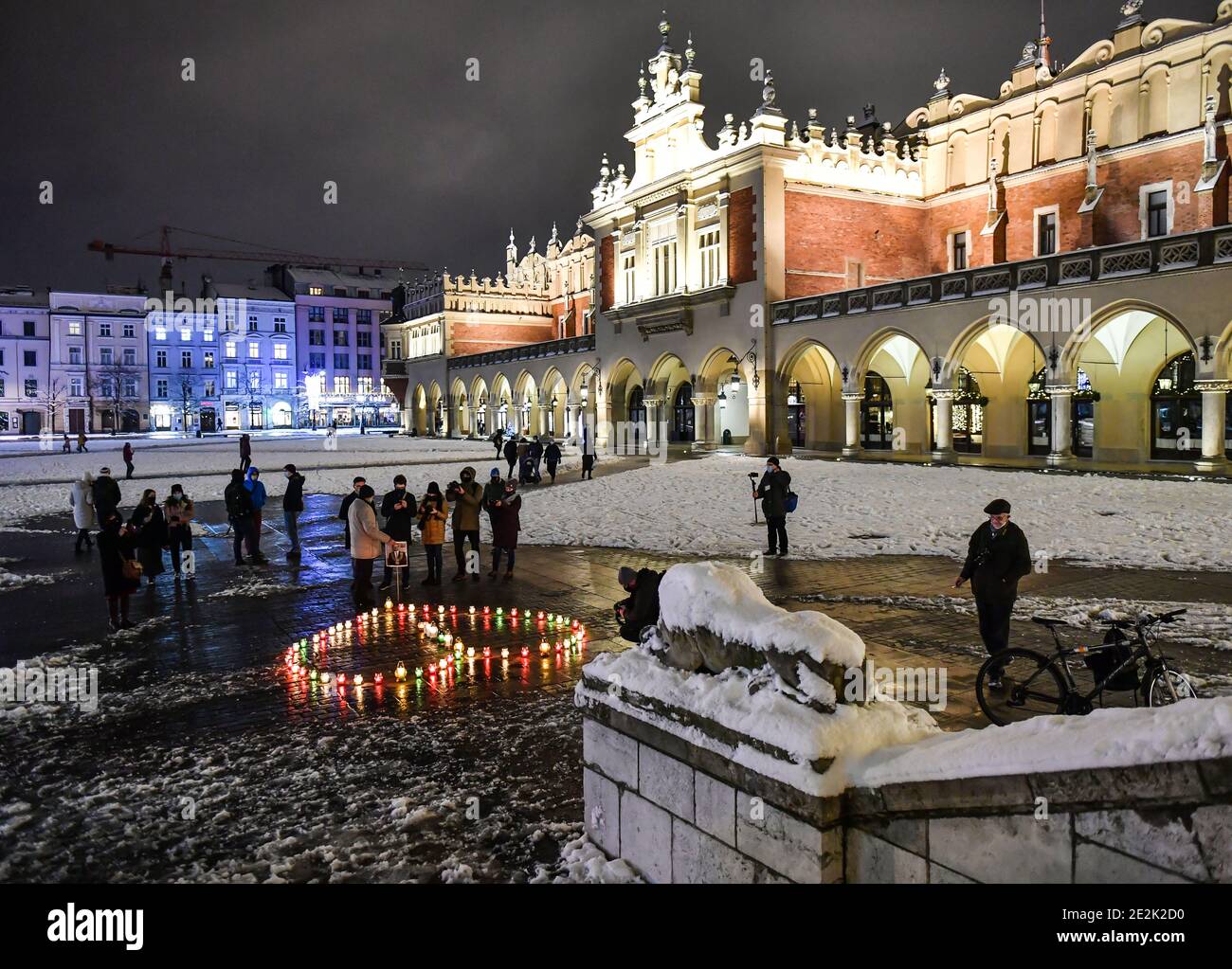 Candles forms a heart shape seen at the main square of Krakow.People