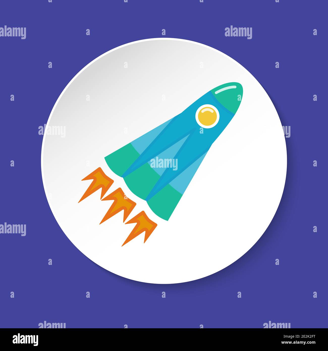 Space rocket icon in flat style on round button. Spaceship symbol ...