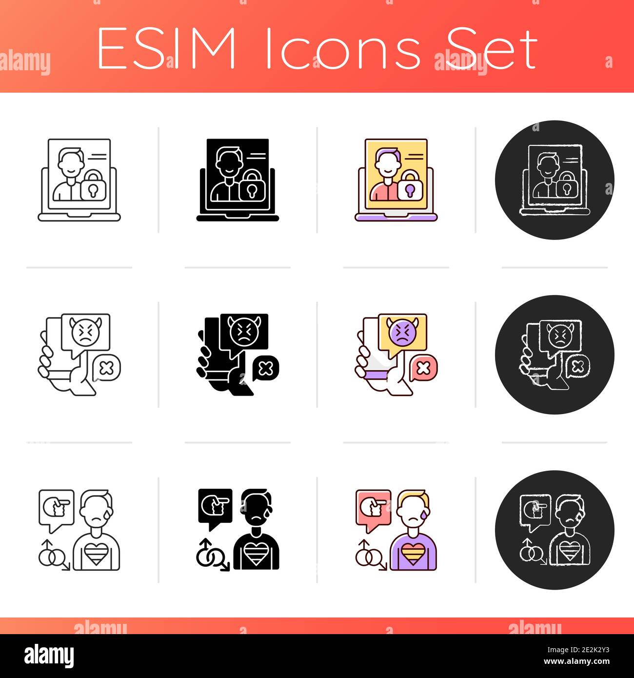 Cyberbullying icons set Stock Vector