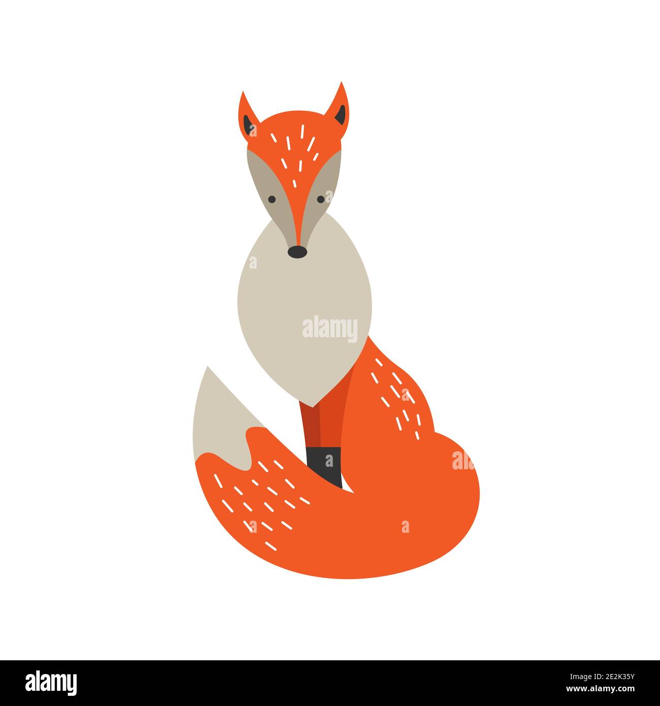 Character red flat cartoon fox. Wild animal isolated on white background Stock Vector