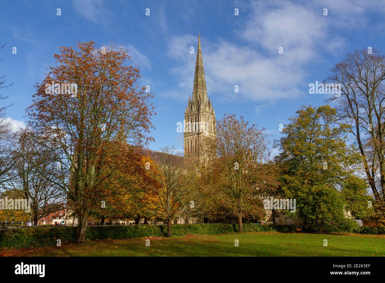 Salisbury Cathedral in the autumn, Wiltshire, UK Stock Photo