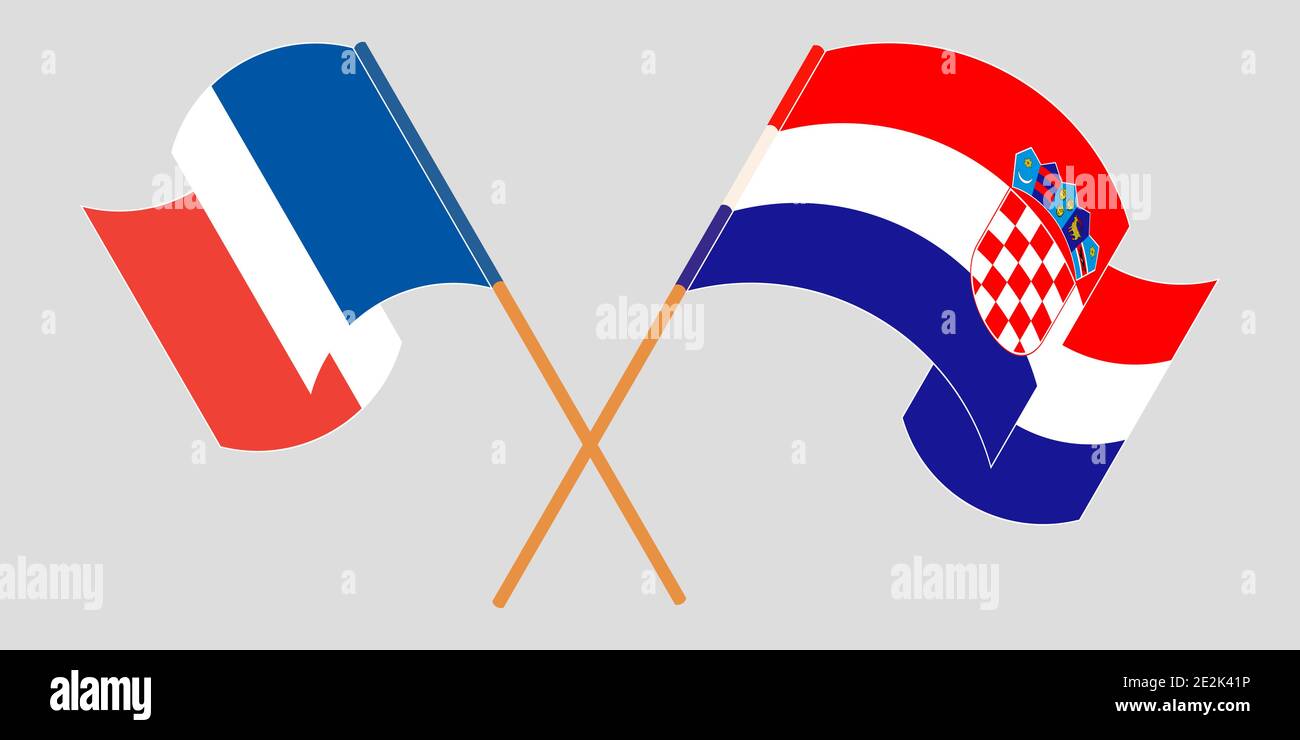 Crossed and waving flags of Croatia and France. Vector illustration ...
