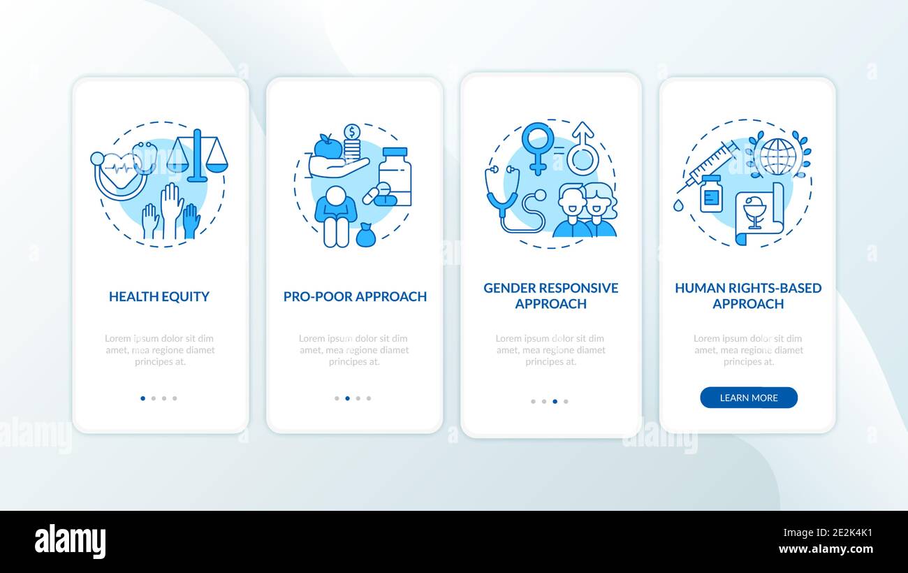 Health programs principles onboarding mobile app page screen with concepts Stock Vector