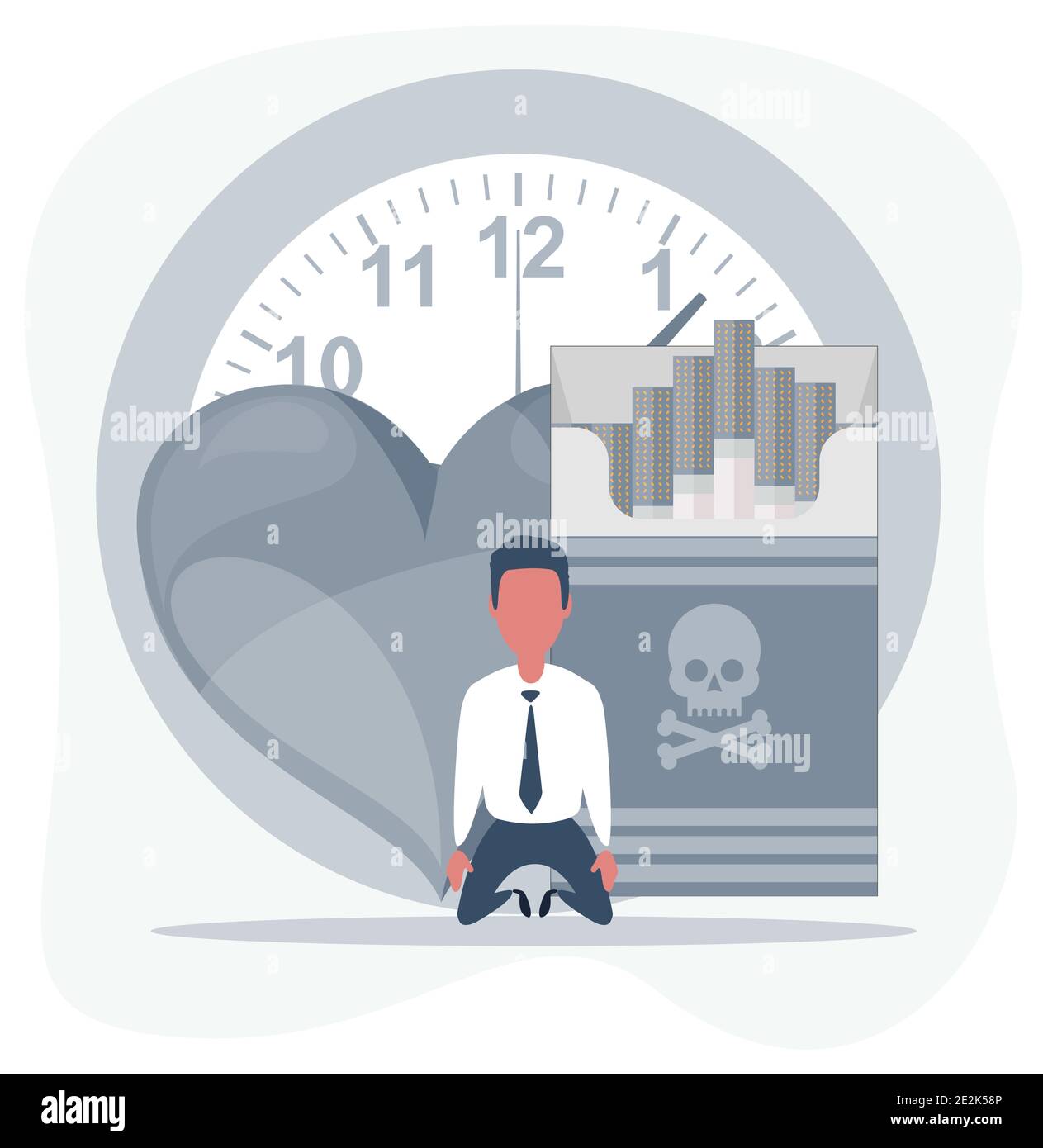 Time to Give Up Smoking. Sick man on the knees. flat style illustration