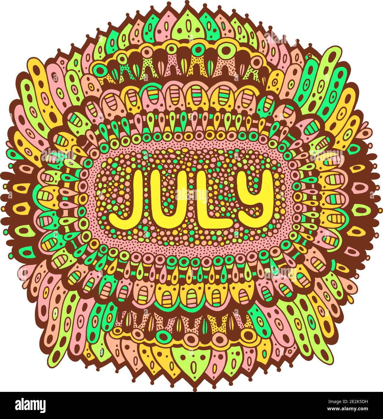 July - colorful illustration with month s name. Bright zendoodle ...