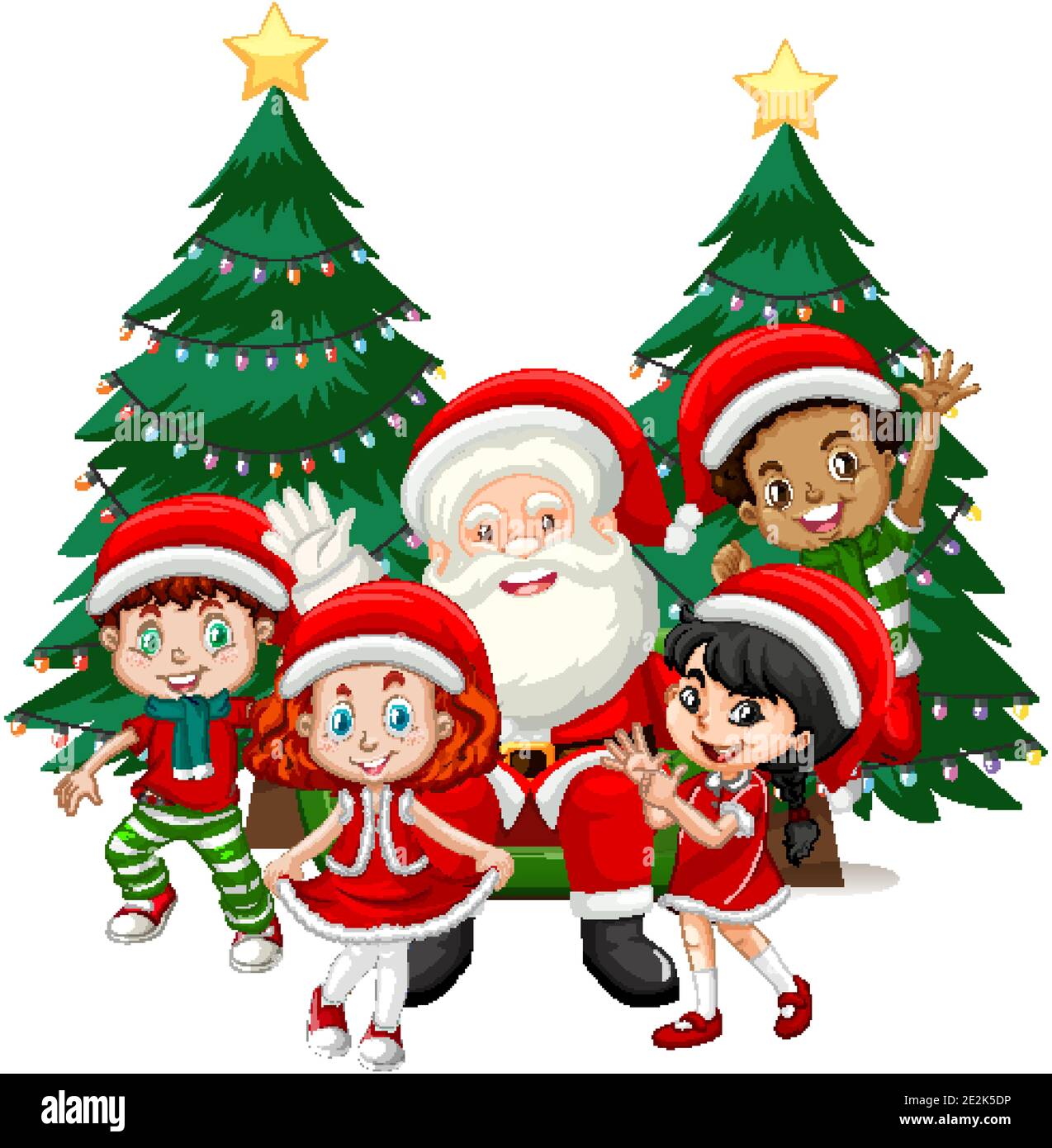 Santa Claus with children wear Christmas costume cartoon character on white background illustration Stock Vector