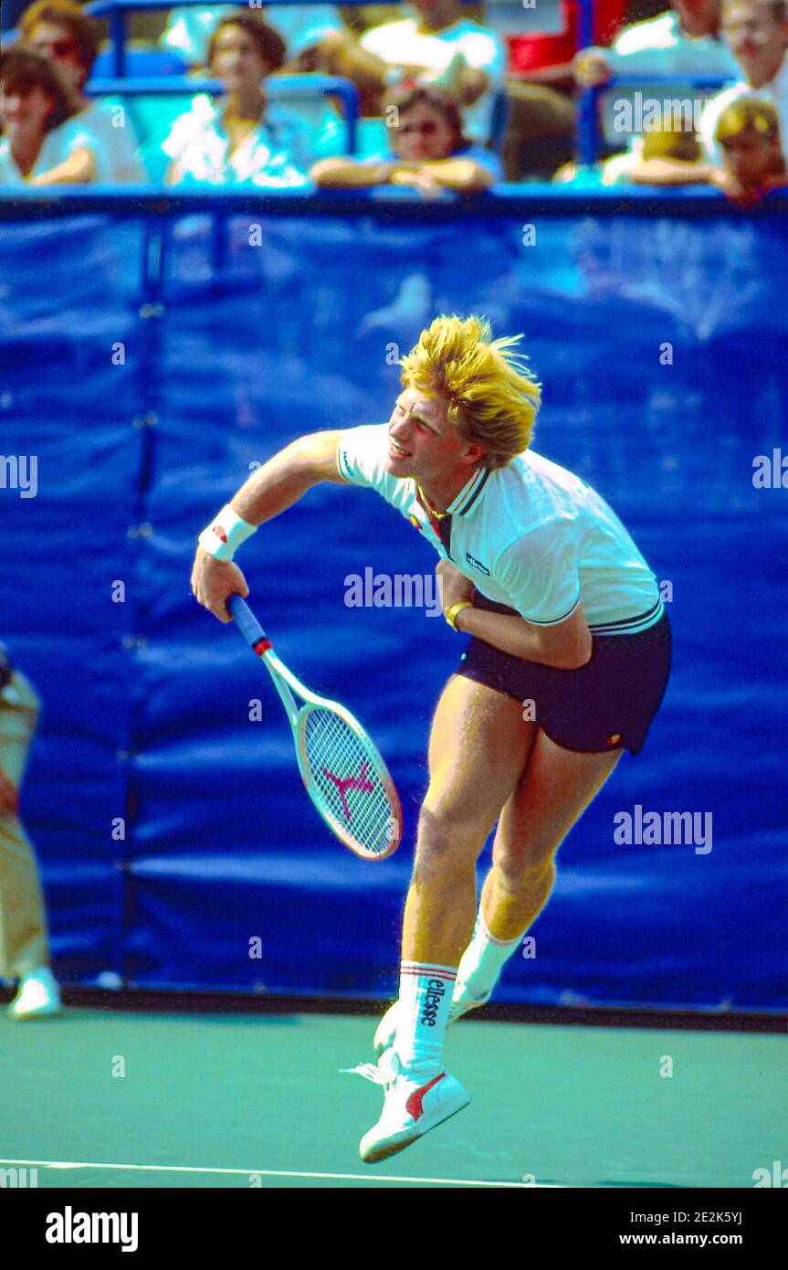 Boris Becker (GER) competing at the 1985 US Open Tennis Championships