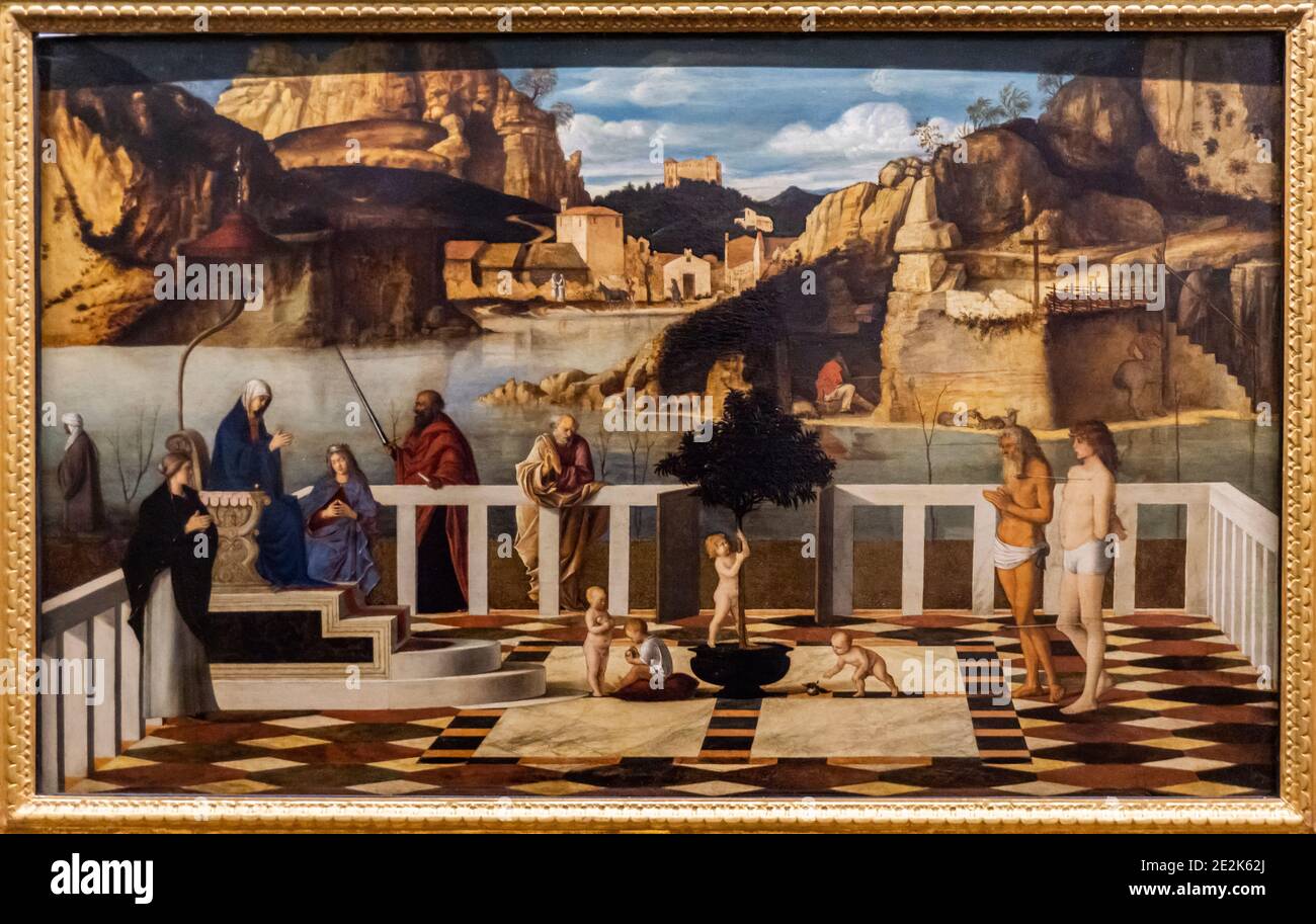Painting Holy Allegory By Giovanni Bellini At Uffizi Gallery In Florence Italy Stock Photo Alamy