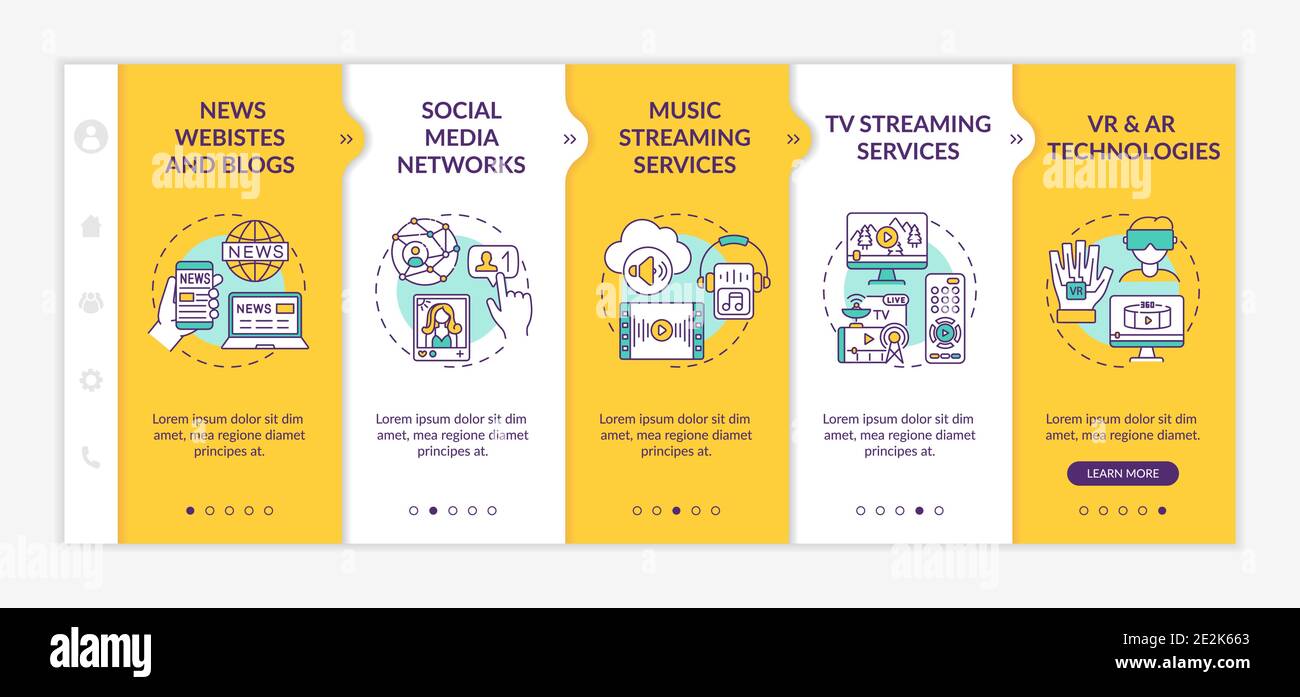 New media examples onboarding vector template Stock Vector