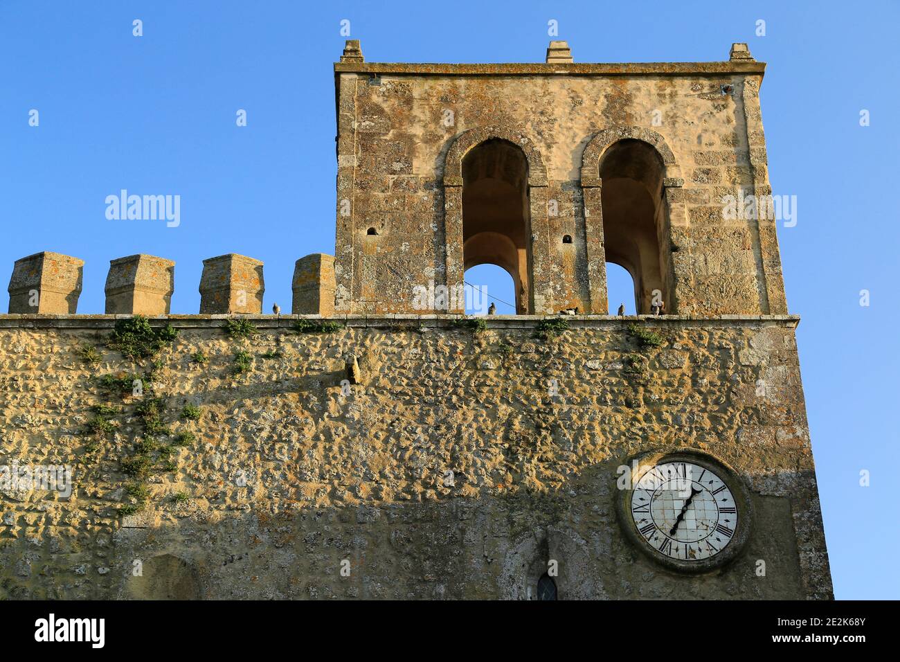 Palmela castle clock, Setubal province, Portugal. Stock Photo