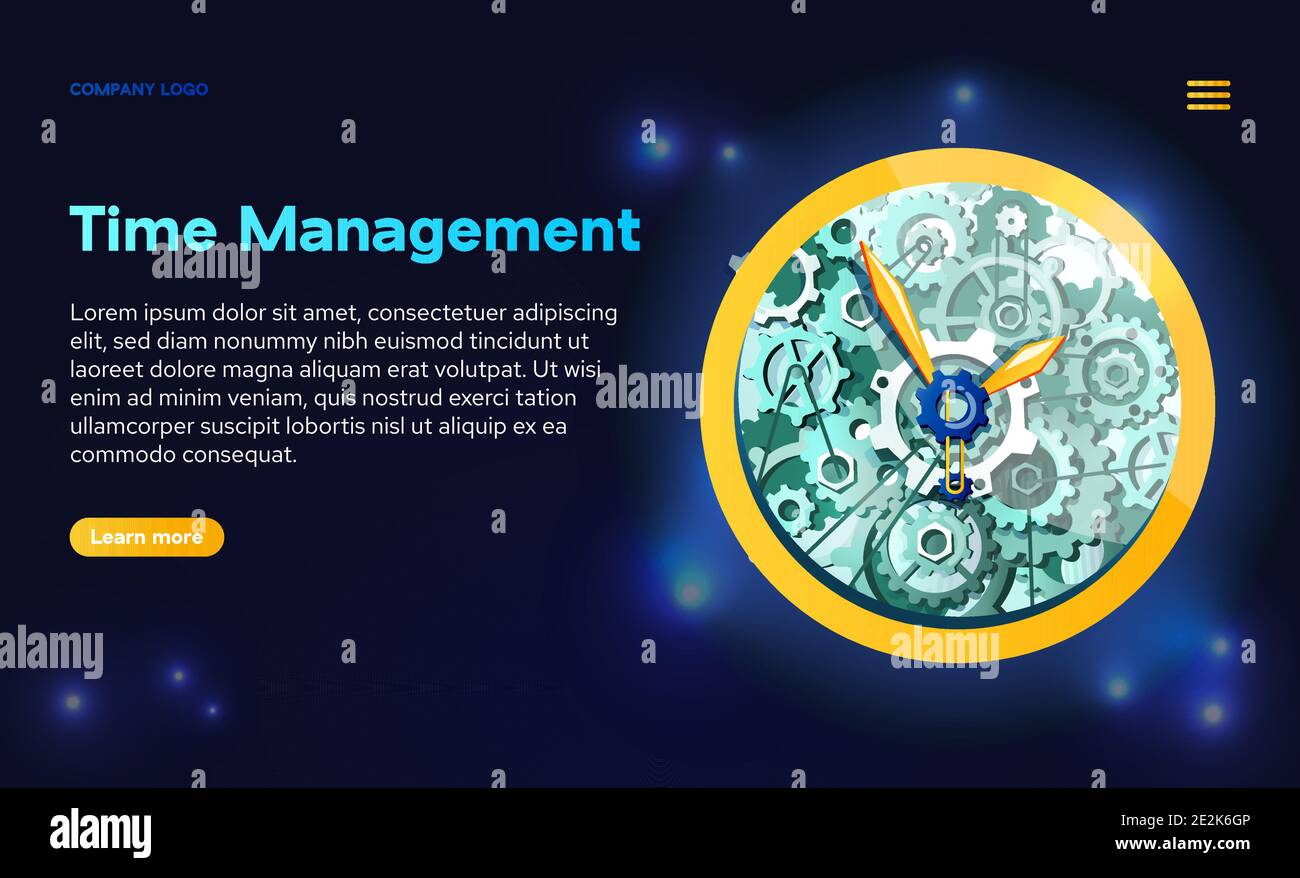 Time management banner. Concept of work hours control, increase