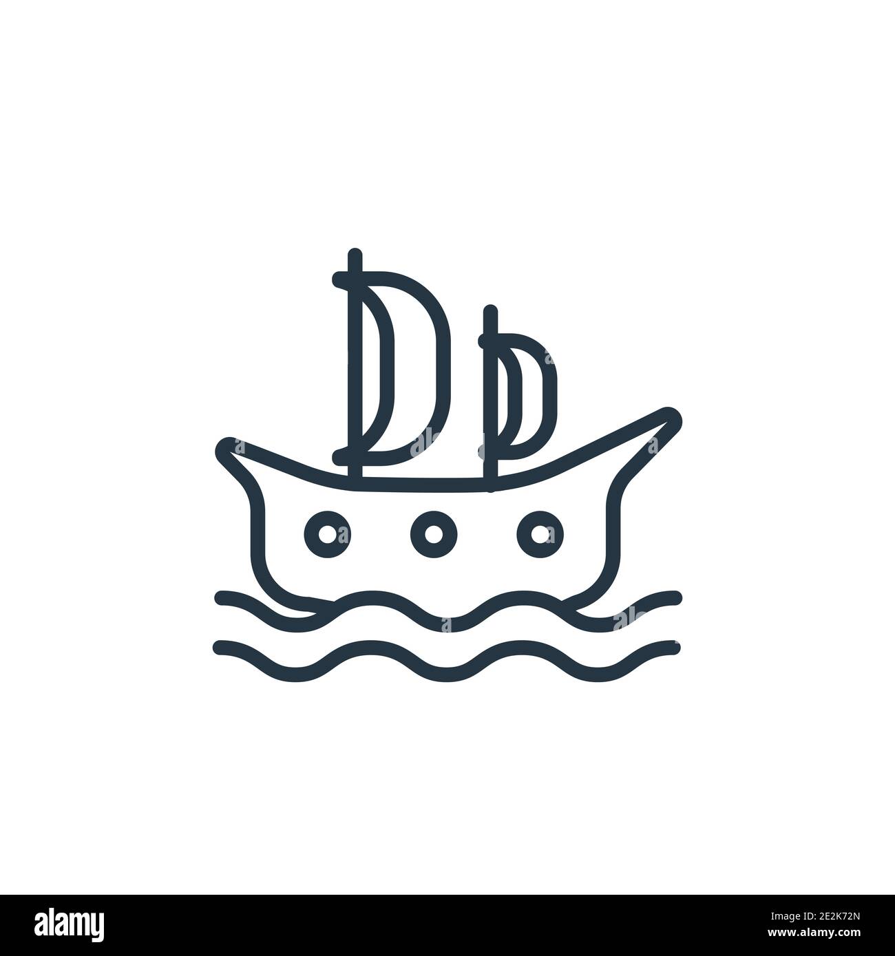 Viking ship outline vector icon. Thin line black viking ship icon, flat vector simple element illustration from editable history concept isolated stro Stock Vector