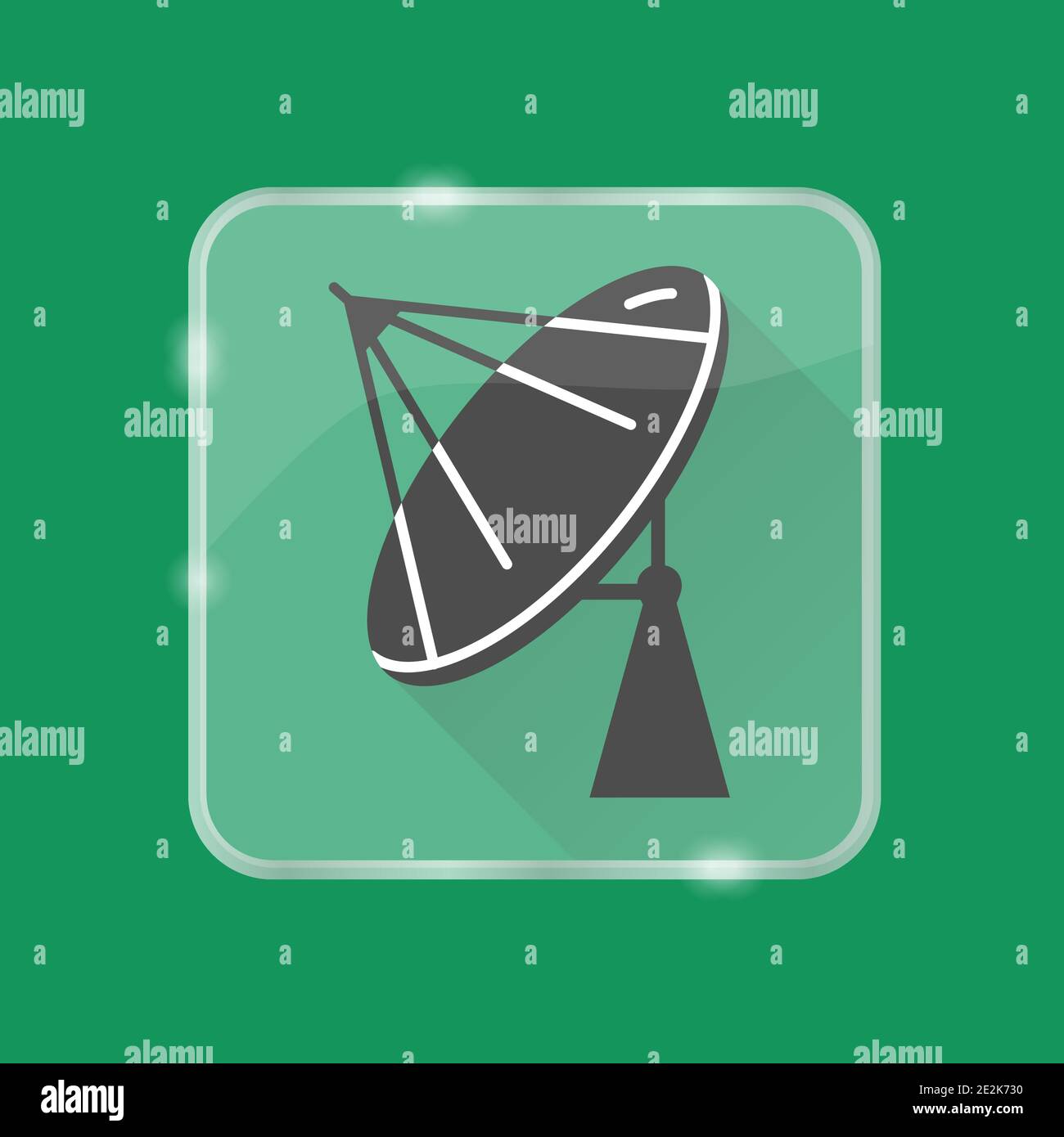 Parabolic antenna silhouette icon with long shadow in flat style on transparent button. Satellite dish symbol isolated. Stock Vector