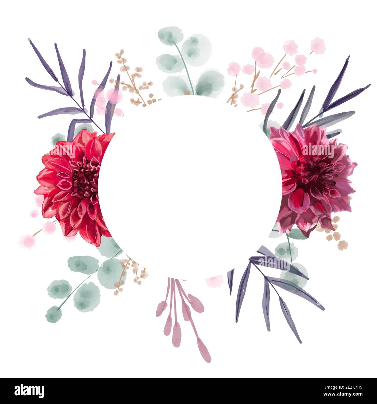 Beautiful stock illustration with gentle hand drawn watercolor flower arrangement. Dahlia flowers. Stock Photo