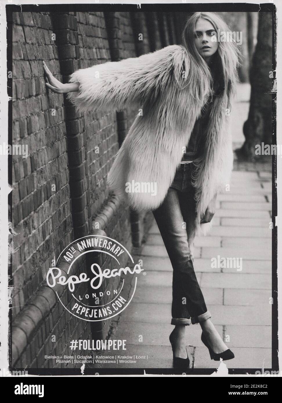 poster advertising Pepe Jeans denim, casual wear jeans brand with Cara  Delevingne, magazine from 2013, advertisement, creative Pepe Jeans 2010s  advert Stock Photo - Alamy