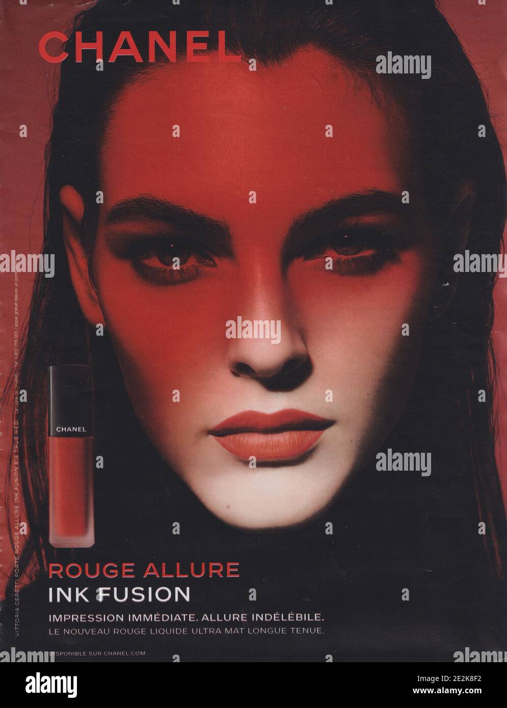 poster advertising CHANEL cosmetics with Vittoria Ceretti in paper magazine  from 2019 year, advertisement, creative CHANEL advert from 2010s Stock  Photo - Alamy