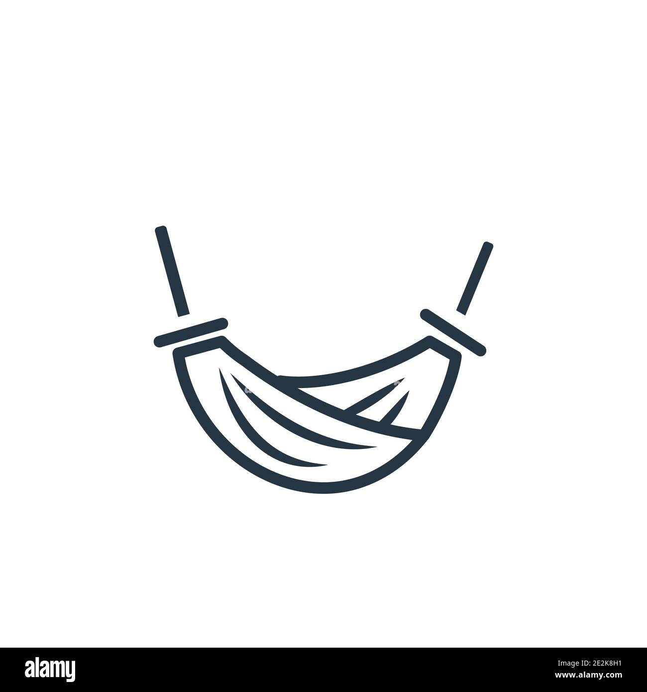 Hammock relaxing outline vector icon. Thin line black hammock relaxing icon, flat vector simple element illustration from editable holidays concept is Stock Vector