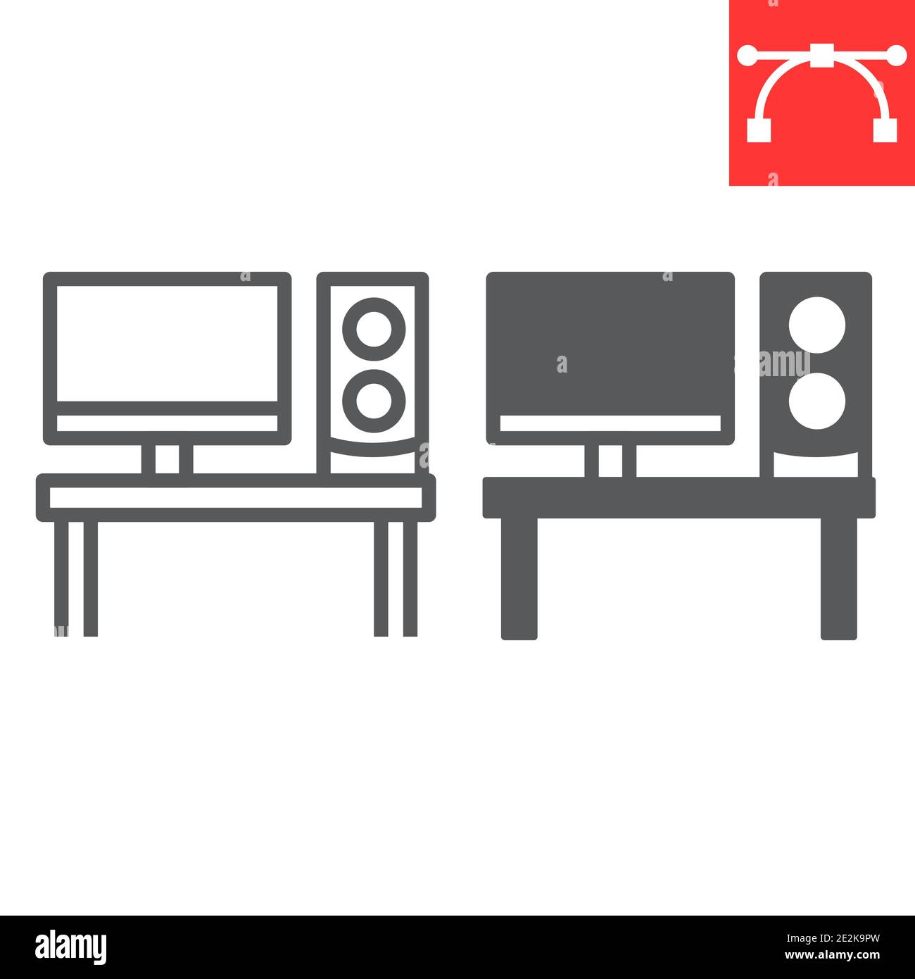 Desk work line and glyph icon, job and office, pc sign vector graphics ...