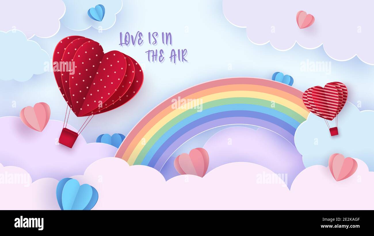 Valentine s day background with heart shaped balloon flying through the ...