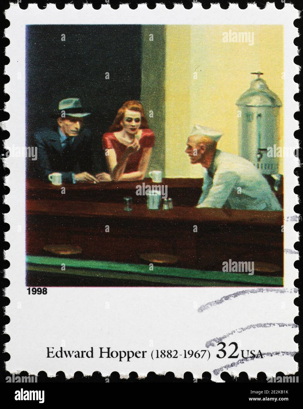 Nighthawks by Edward Hopper on american stamp Stock Photo