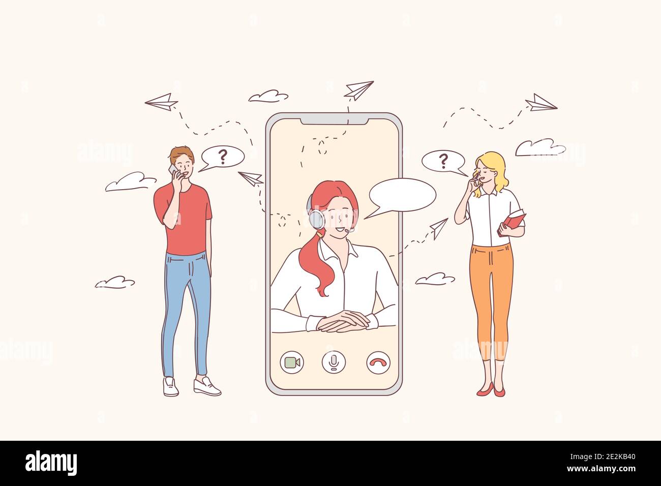 Customer support and online support call center concept Stock Vector