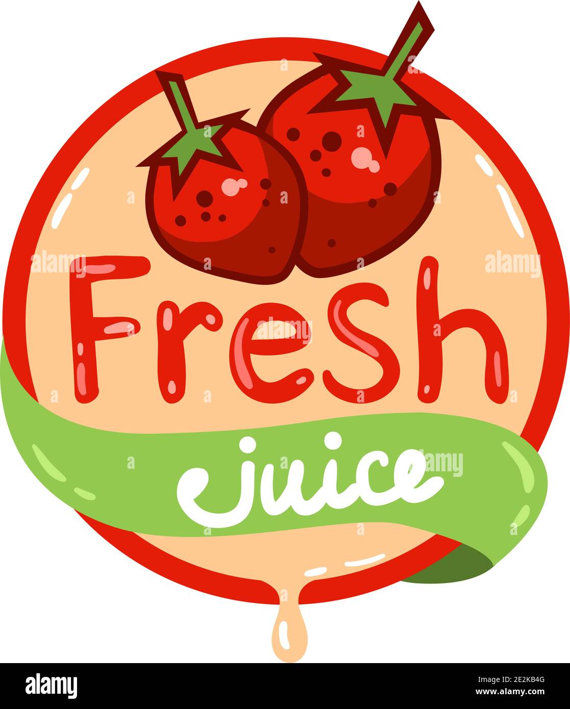 Colorful fresh strawberry juice emblem, vector illustration for your design. Stock Vector