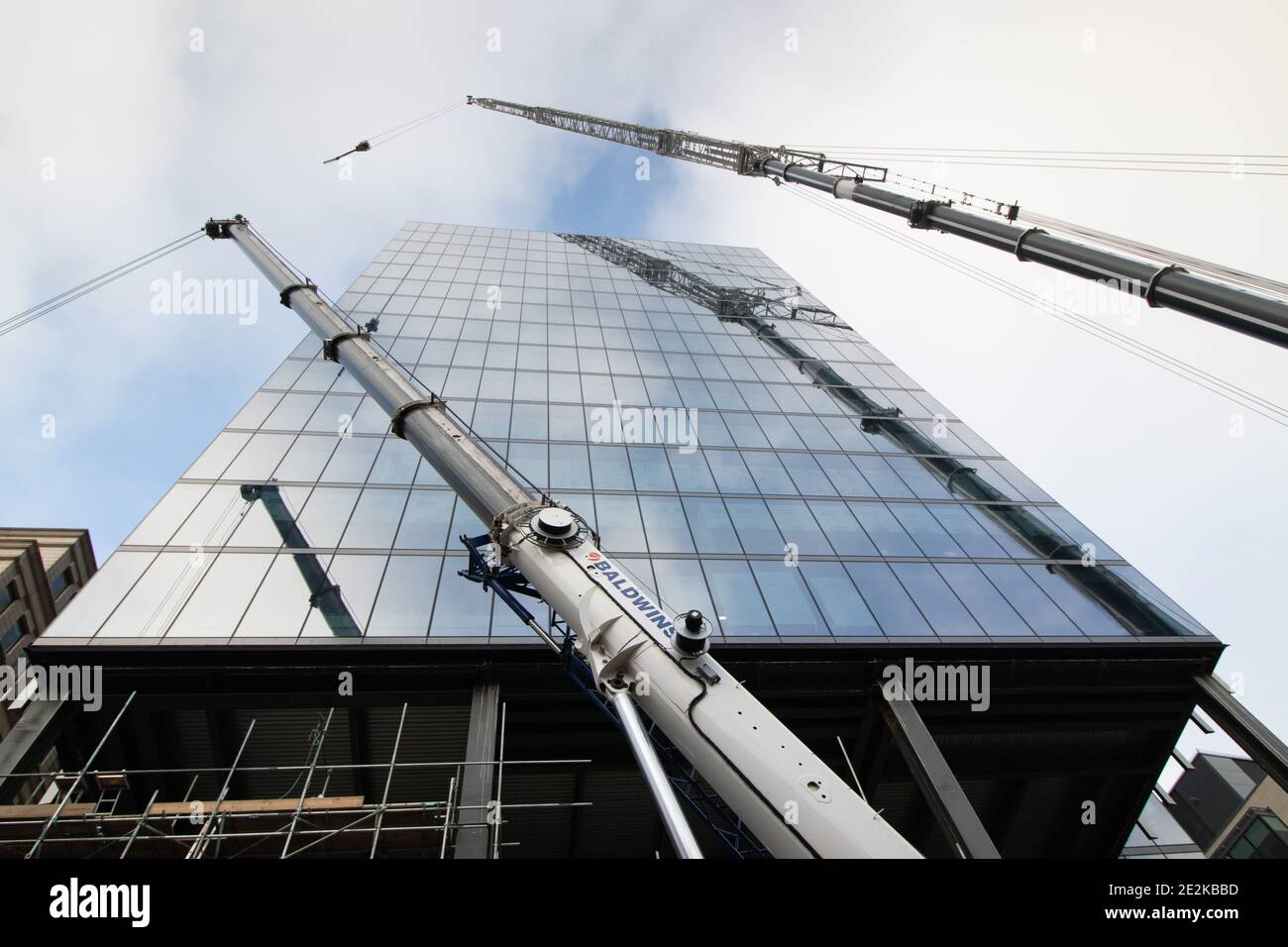 Construction of 103 Colmore Row, Birmingham. Set to be Birmingham's highest building the skyscraper. During the December 2020 and January 2021 a 1,000 tonne crane with a 100m boom, the only one of it's kind was used during the construction. Stock Photo