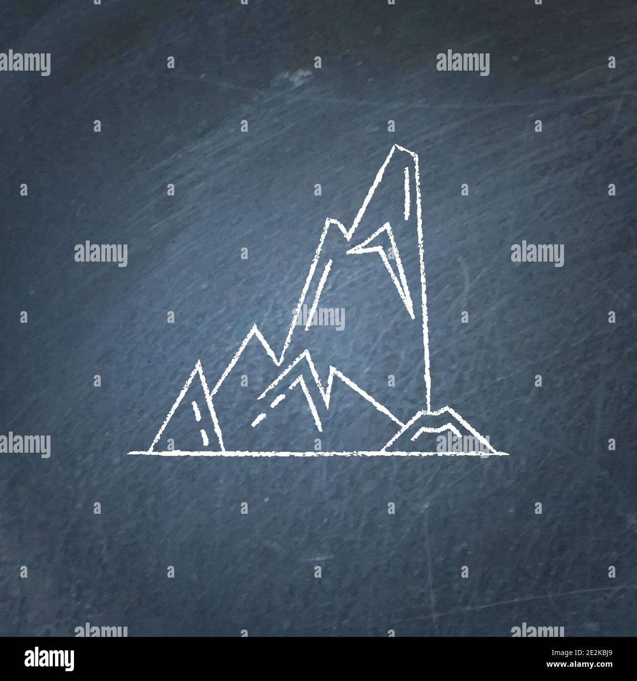 Cliff with sharp ledges icon on chalkboard. High mountain peak symbol ...