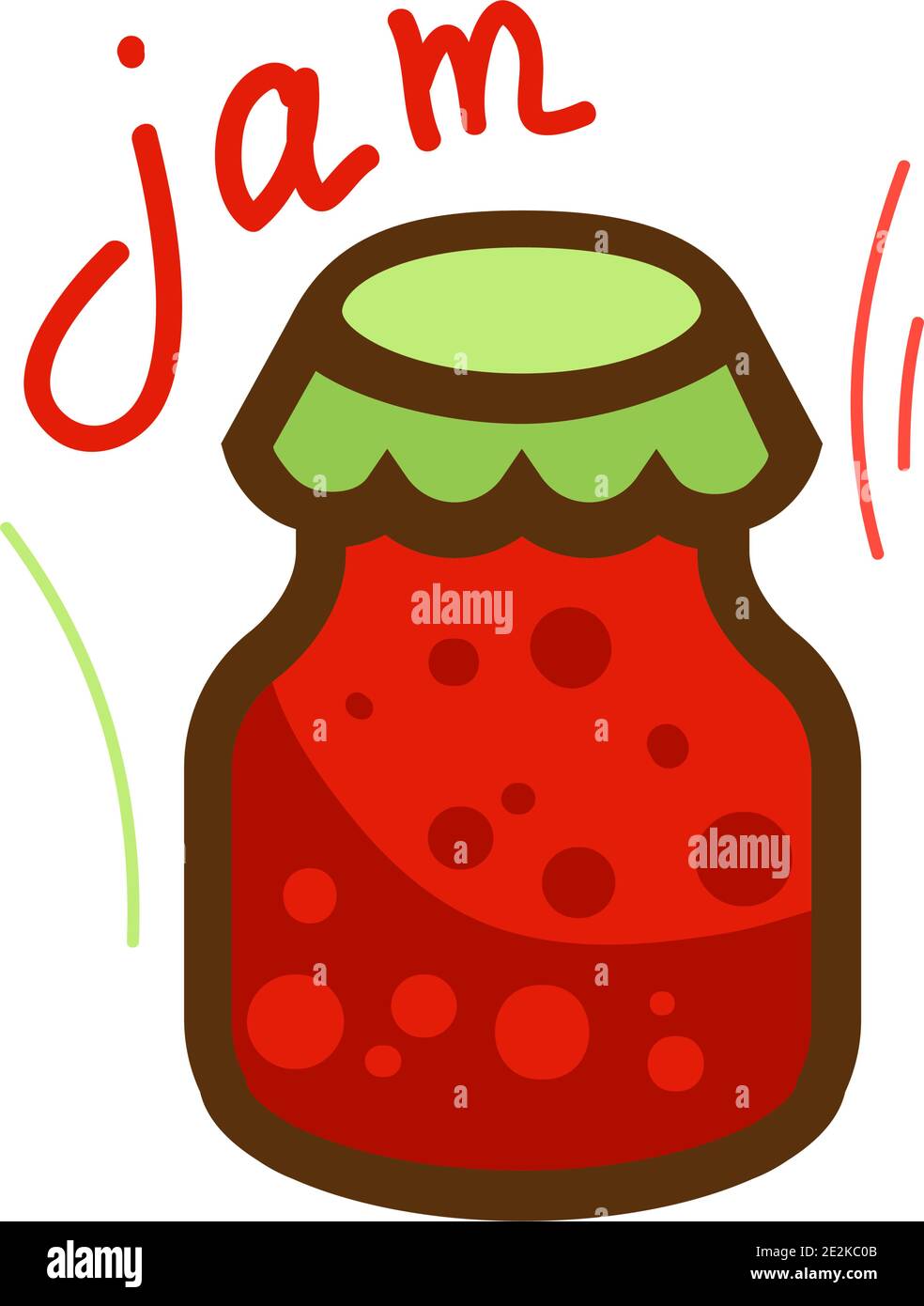 The jar of jam and red berry strawberry isolated on white background. Vector illustration. Stock Vector