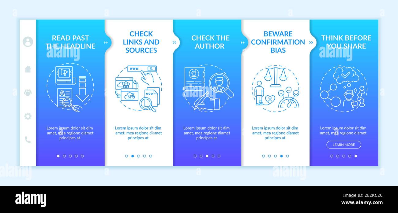 Misleading information checking tips onboarding vector template Stock Vector