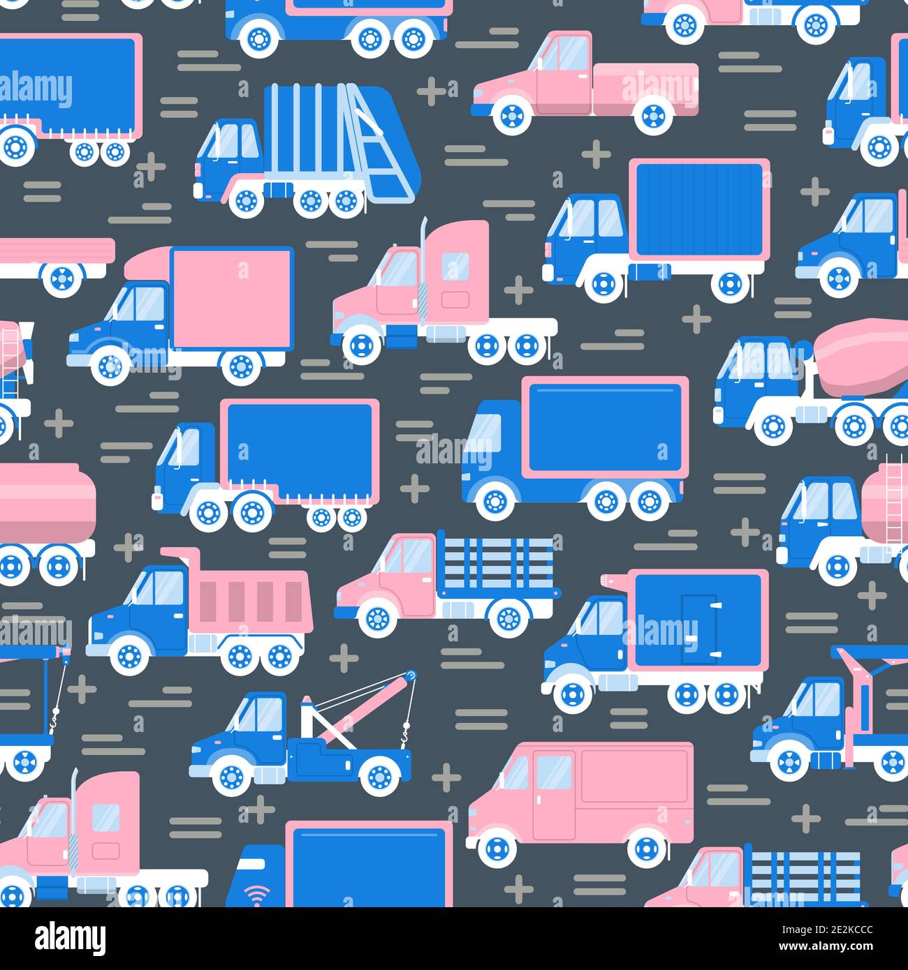 Transportation seamless pattern with different types of trucks in flat ...