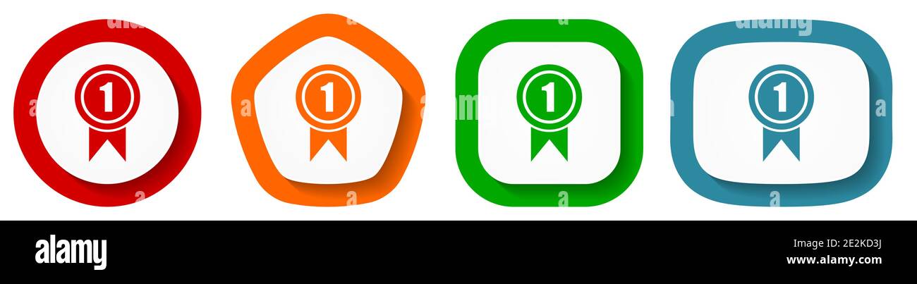 Victory, first, winner vector icon set, flat design buttons on white ...