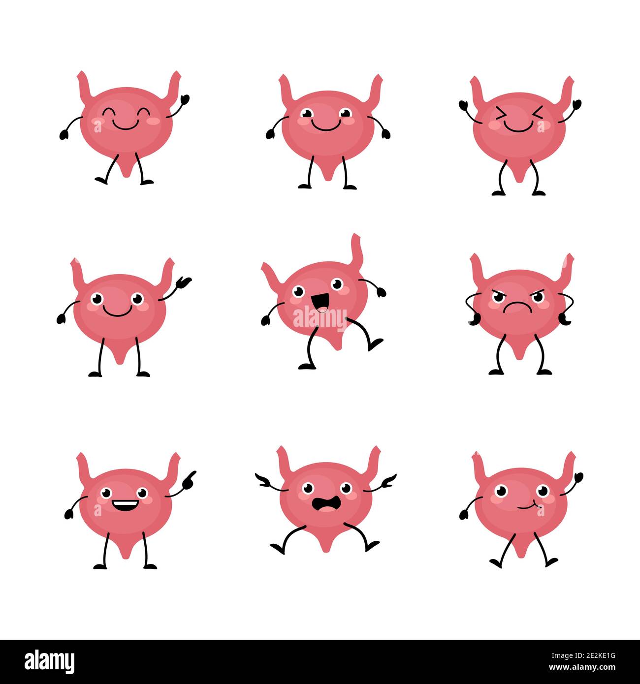 Cute bladder organs character set in a flat cartoon style. Human organs person with the different emotions. Stock Vector