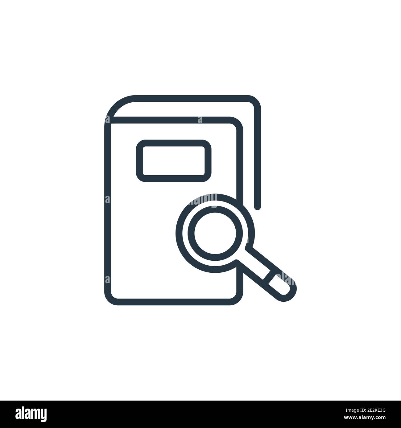 Book and magnifying outline vector icon. Thin line black book and ...