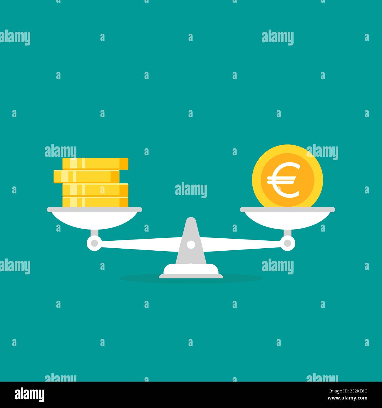 White mechanical scales with gold dollar coin and stack of coins in
